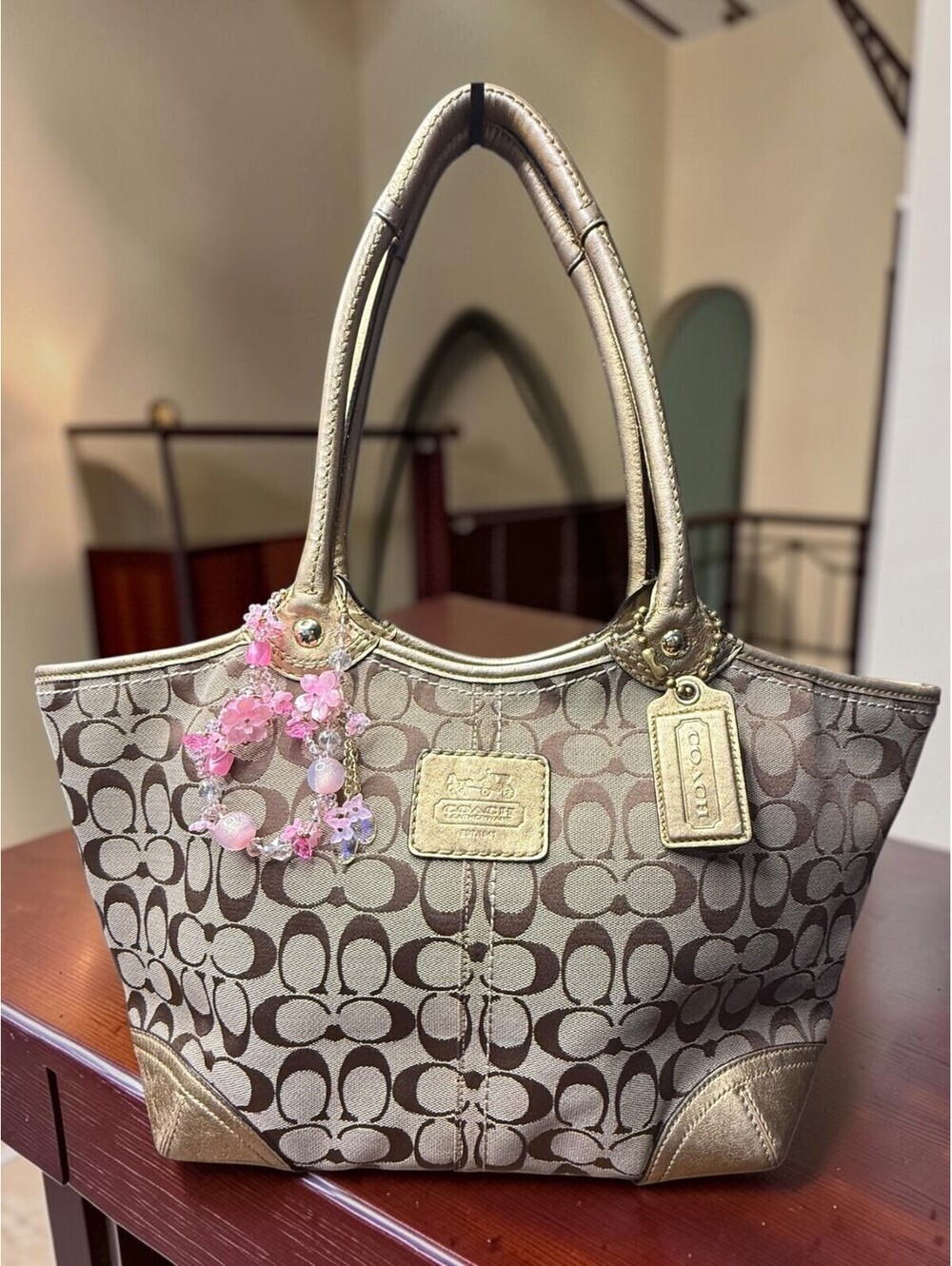 Coach Bleecker Signature Tote 12369 Khaki Gold Tattersall Y2K 2008 - Picture 4 of 13